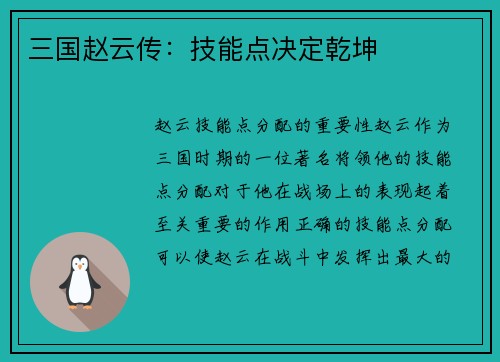 三国赵云传：技能点决定乾坤